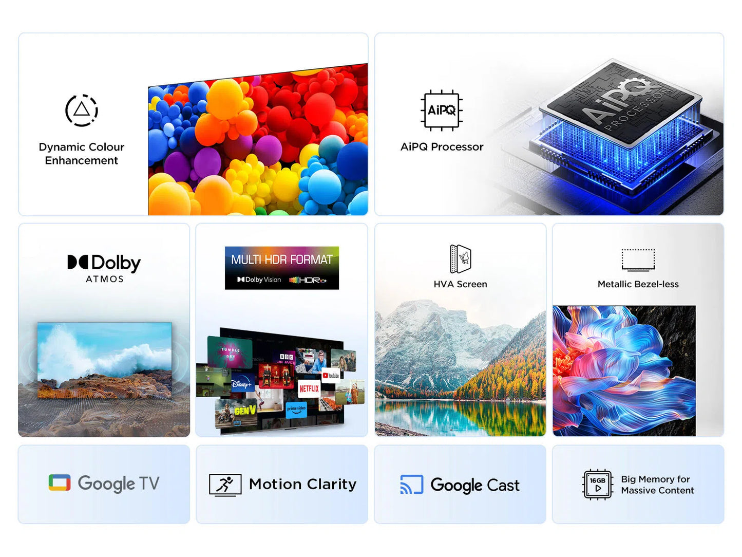 TCL 65P6K 65” 4K Smart TV Google TV – 3x HDMI, 1x USB