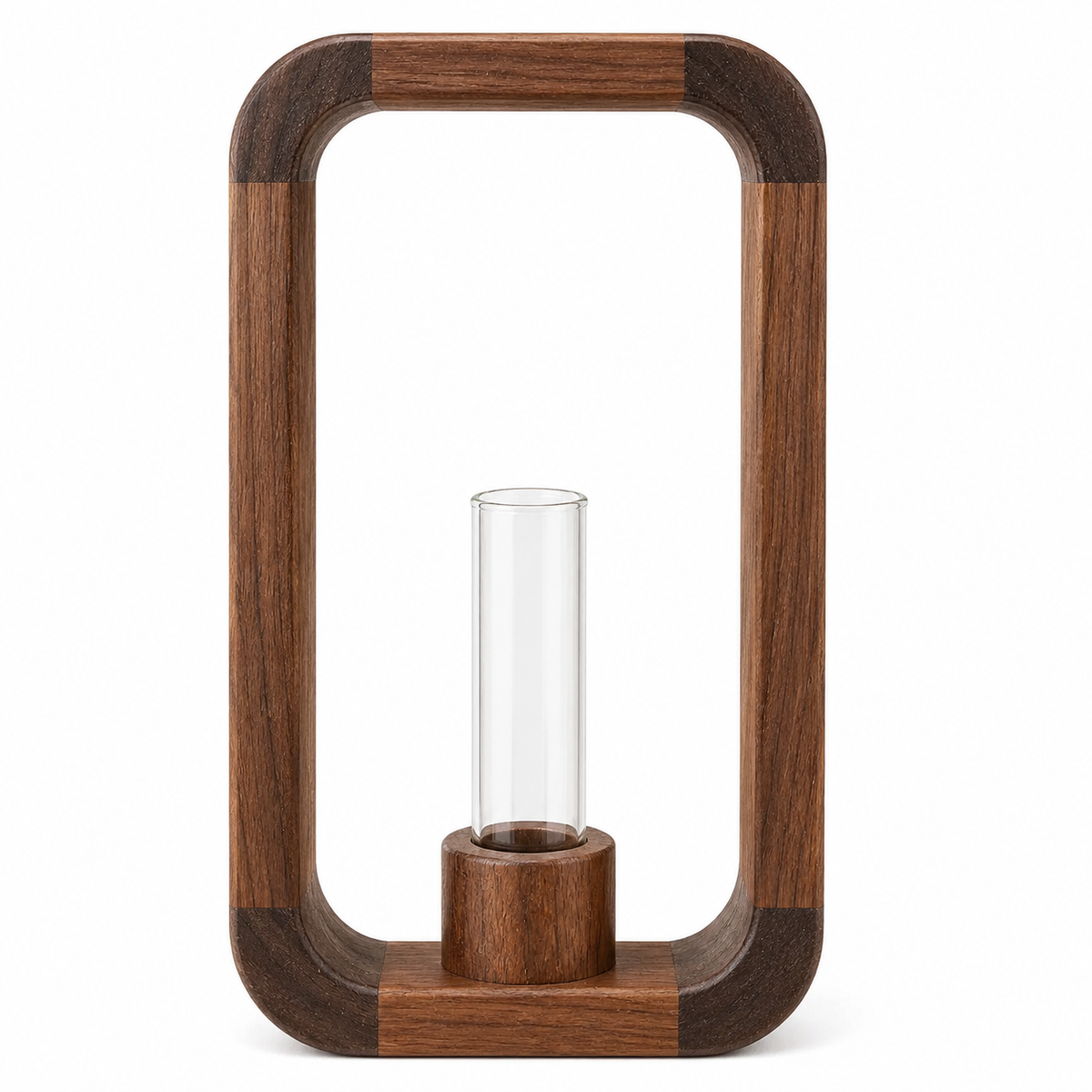 Modern Glass Tube Vase with Wooden Frame