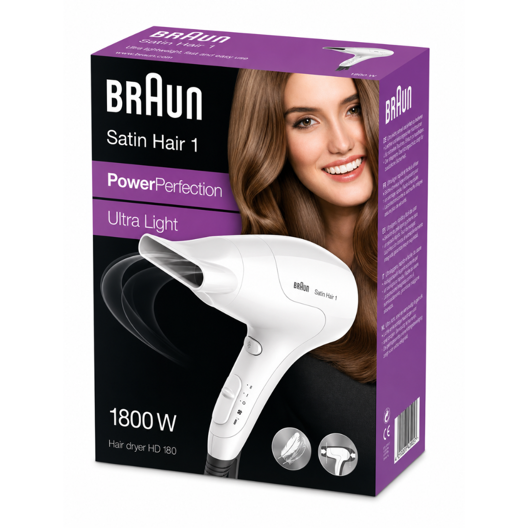 BRAUN Satin Hair 1 PowerPerfection dryer HD180 with styling nozzle HD180