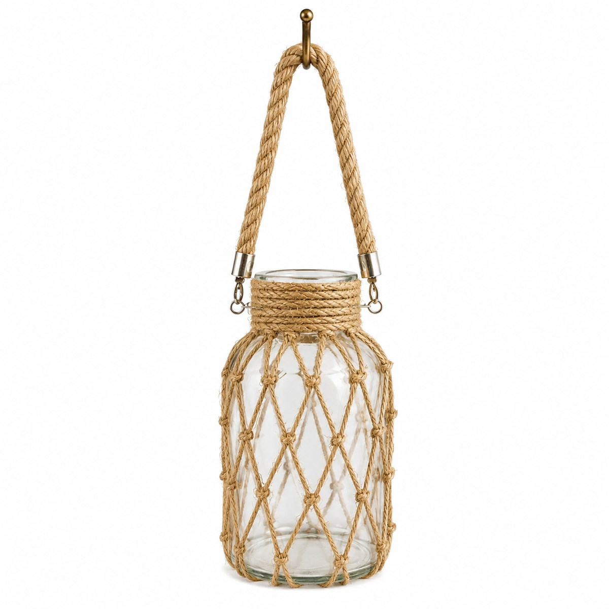 Hanging Glass Jar with Rope Handle