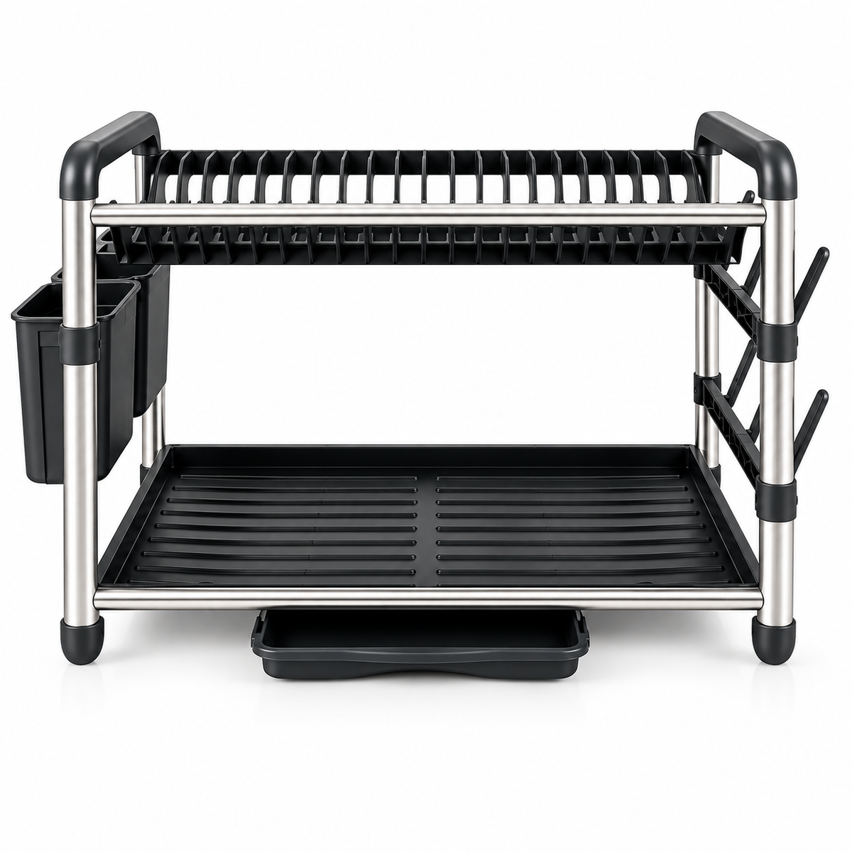 Phoenix 2-Tier Kitchen Dish Drying Rack with Utensil Holder & Side Hooks