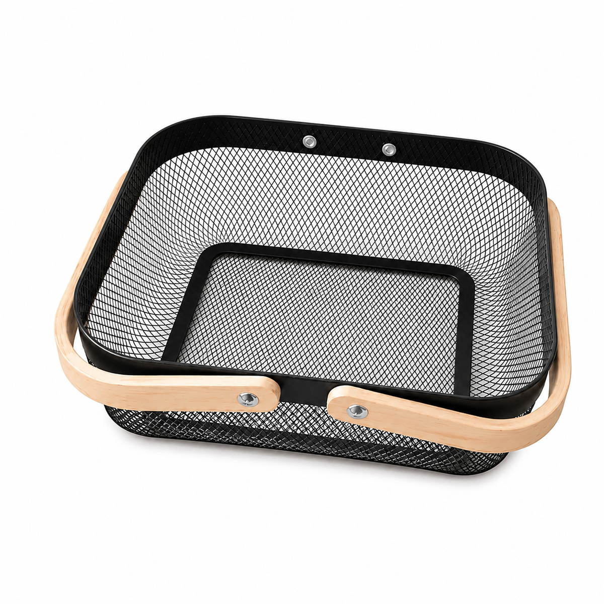 Modern Mesh Storage Basket with Wooden Handles