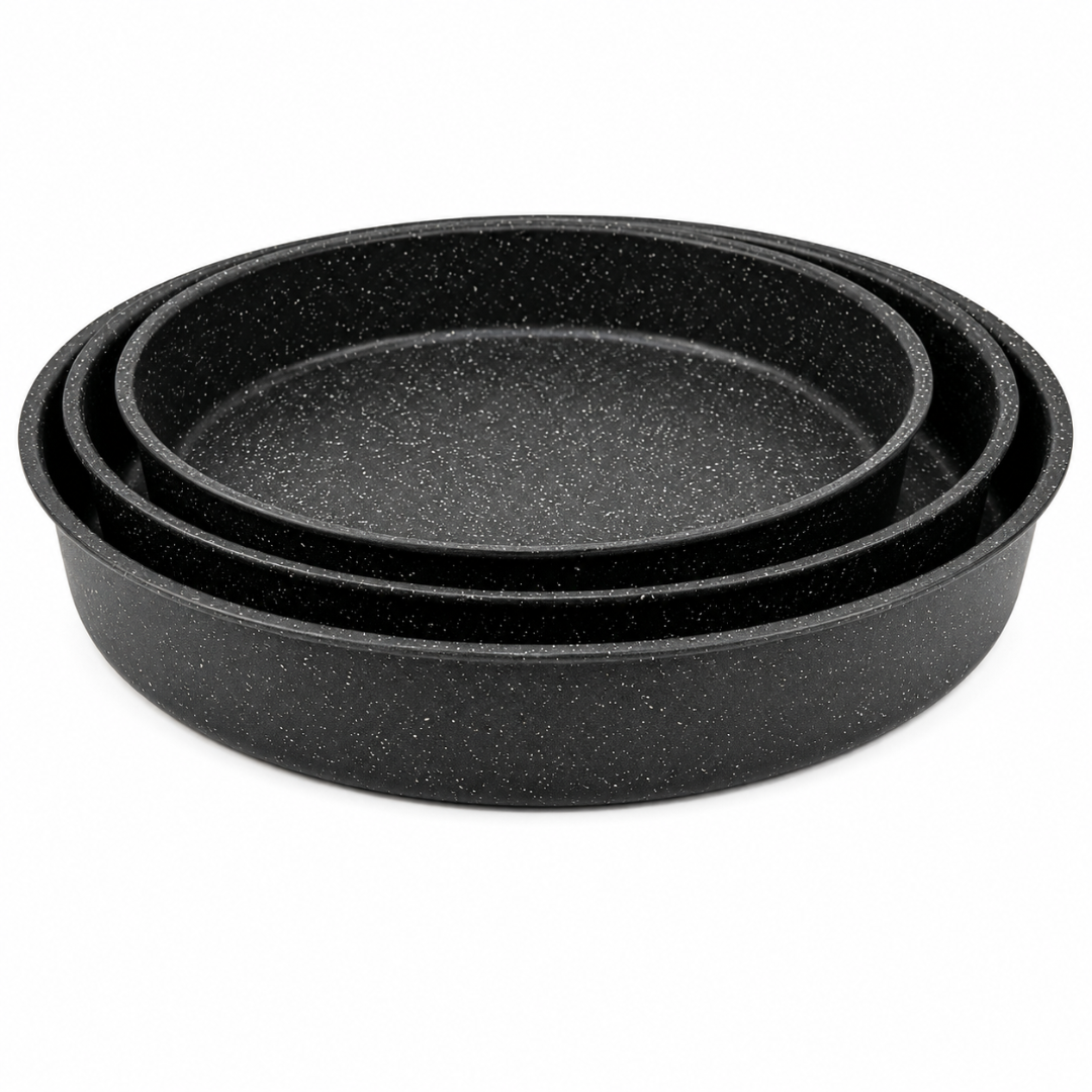 GE BE Venus Lava Stone Granite 3PCS Round Pans Black