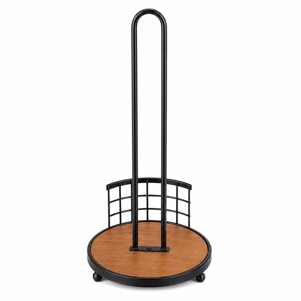 Premium Kitchen Paper Towel Holder (Metal & Wooden Base)