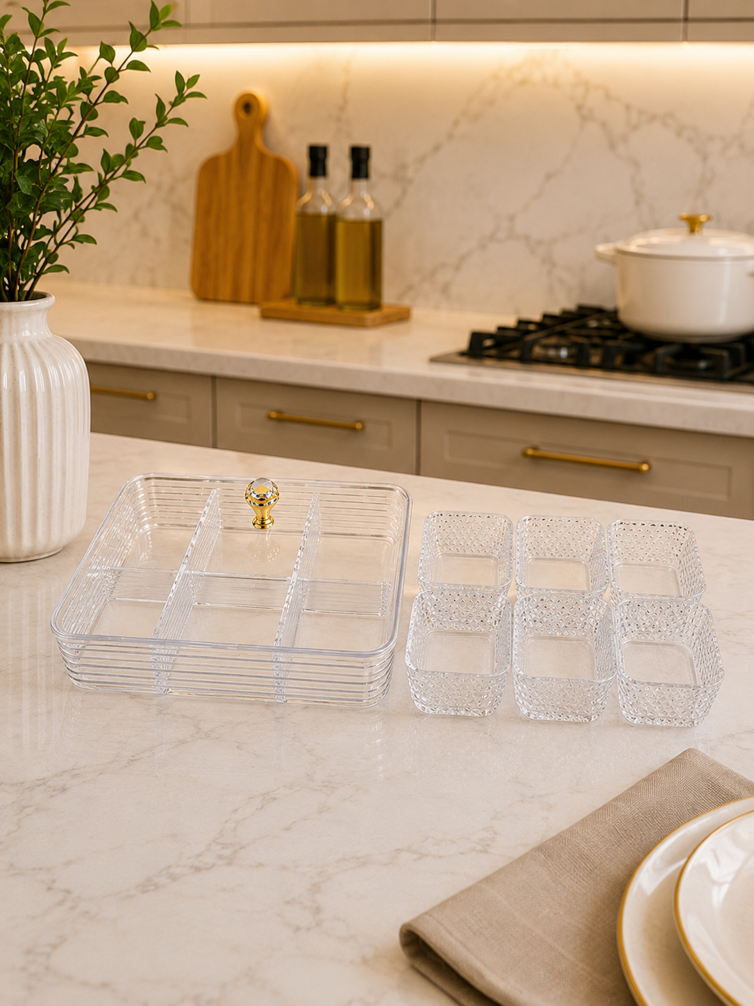 Luxury Acrylic Snack Organizer with Crystal Handle Set of 6