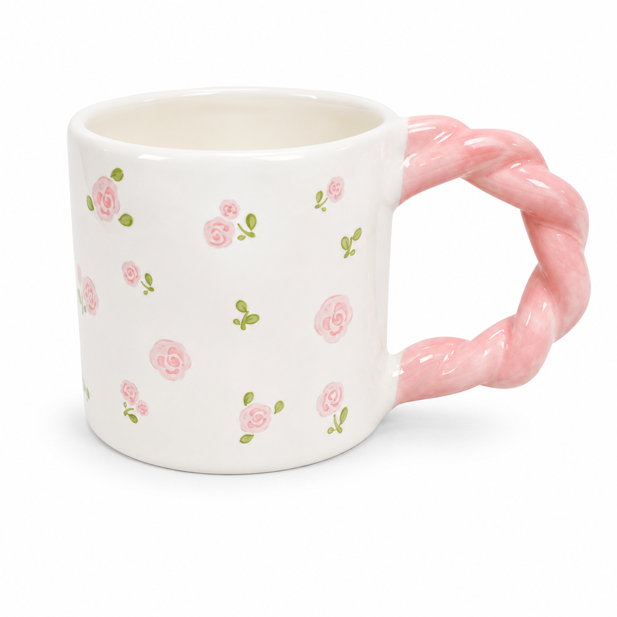 Rose Twisted Handle Ceramic Mug