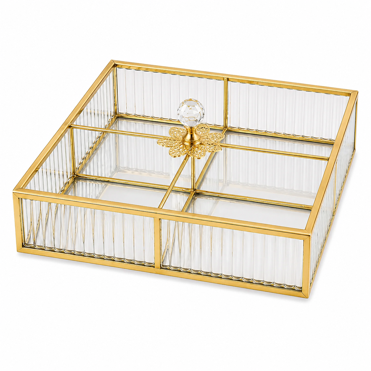 Square Glass & Gold Divided Serving Tray