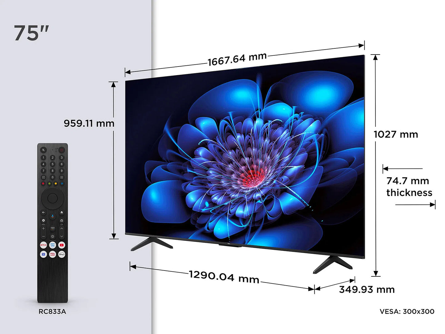 TCL P6K 75 inch Direct LED 4K HDR 10+ Dolby Atmos Smart Google TV