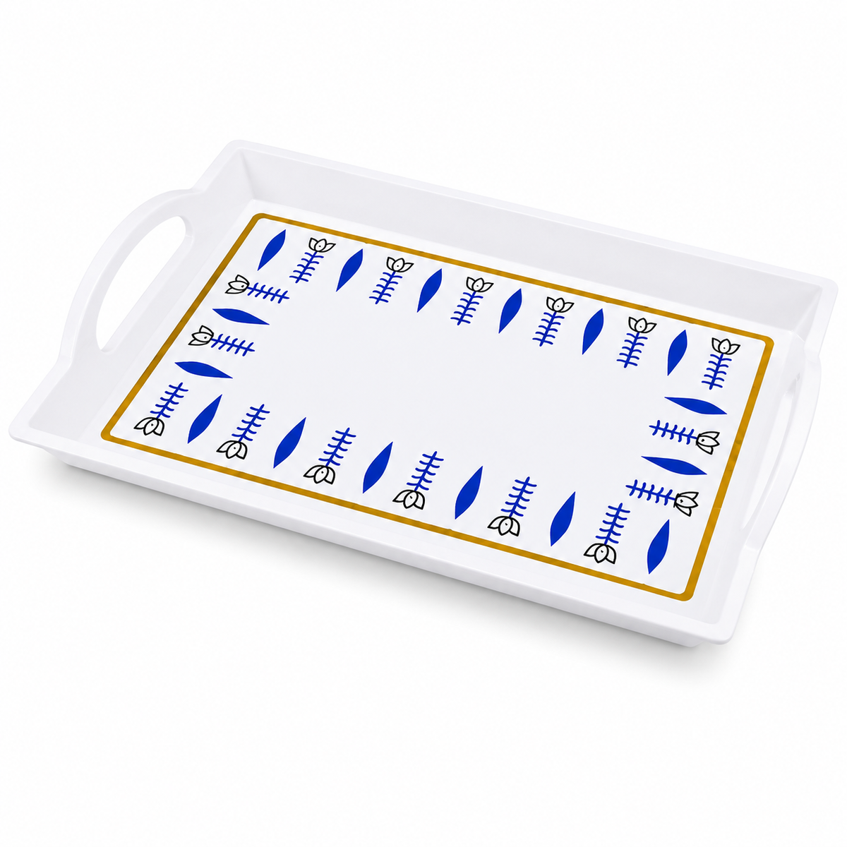 Rectangular Serving Tray with Blue Floral Border Design