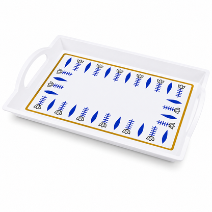Rectangular Serving Tray with Blue Floral Border Design