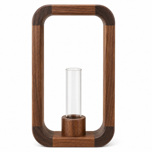Modern Glass Tube Vase with Wooden Frame
