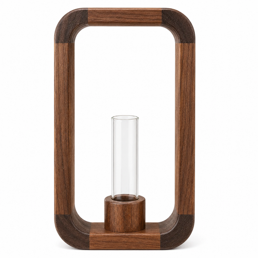 Modern Glass Tube Vase with Wooden Frame
