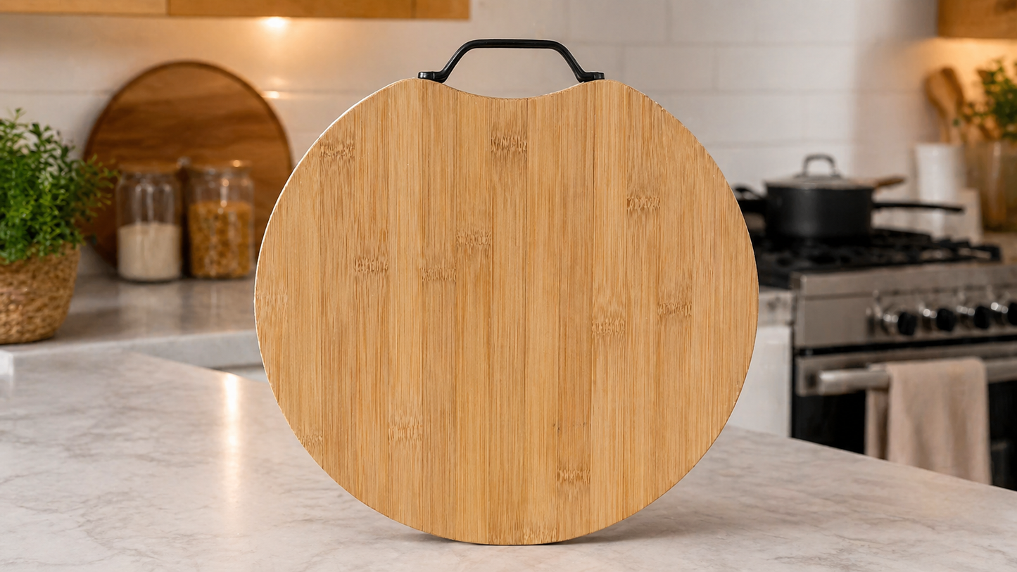 Round Bamboo Cutting Board with Handle 33*33*1.8cm