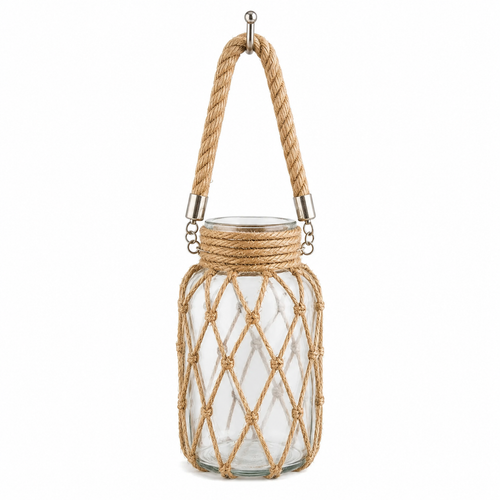 Hanging Glass Jar with Rope Handle