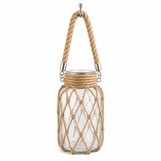 Hanging Glass Jar with Rope Handle