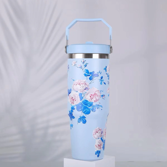 Stainless Steel Thermos Flower Pattern Vacuum Bottle 900ml