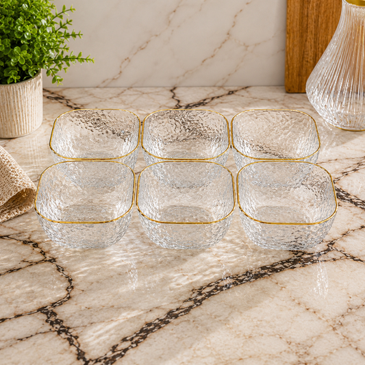 Elegant Glass Dessert Bowls Set – Gold Rim set of 6