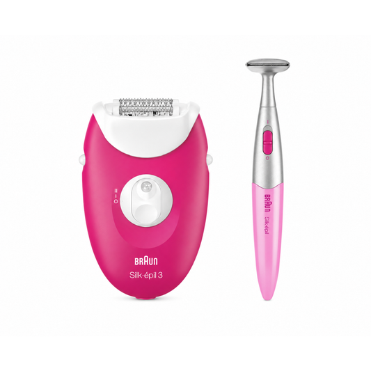 Braun Silk-épil 3 SE 3-202 Epilator, Removes Even Short Hairs From The Root, 20 MicroGrip Tweezers, Non-Stop Corded Epilator, Smart Light, Bikini Styler Included, Hair Removal Device - Pink