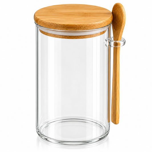 Glass Storage Jar with Bamboo Lid & Wooden Spoon