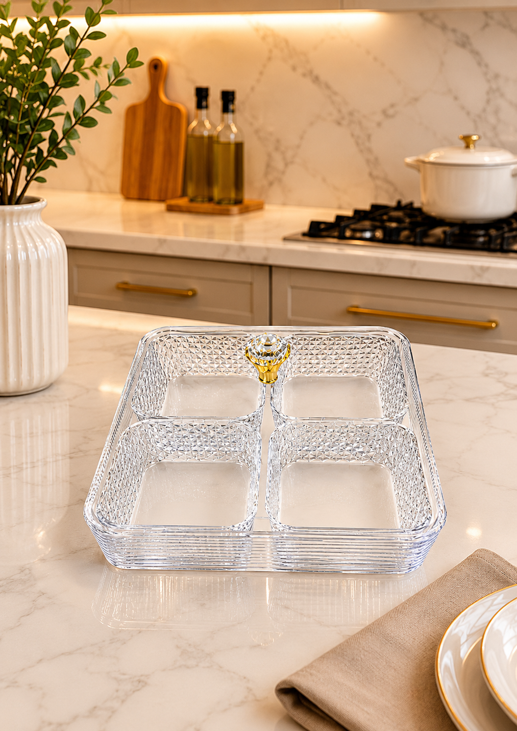 Luxury Acrylic Snack Organizer with Crystal Handle Set of 4