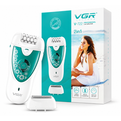 VGR Professional 2 in 1 Cordless Epilator Runtime: 50 minutes Epilator for Women (Green)