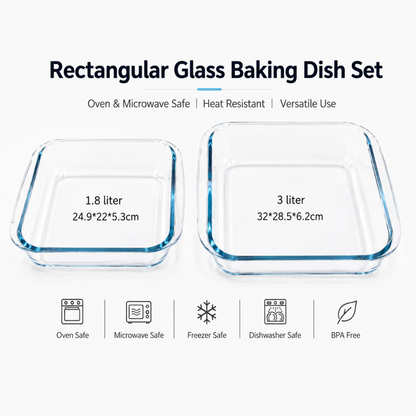 Barella Rectangular Glass Baking Dish Set of 2 Italy