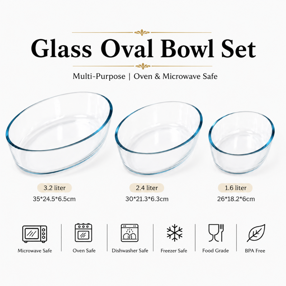Barella Oval Glass Baking Dish Set of 3 Italy