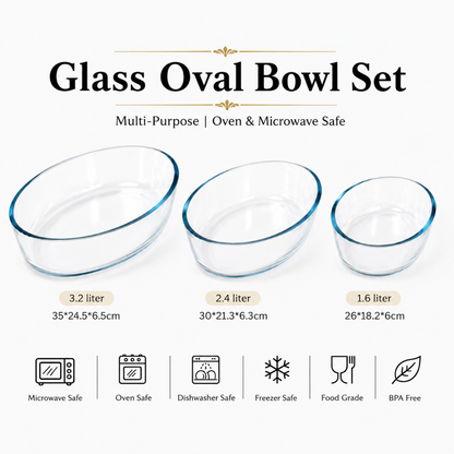 Barella Oval Glass Baking Dish Set of 3 Italy