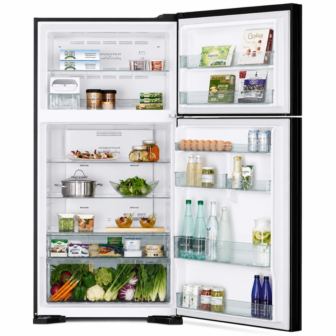 HITACHI REFRIGERATOR RV-G760 PUN7 GBK H:182*W:85.5*D72.5 - GLASS - BLACK