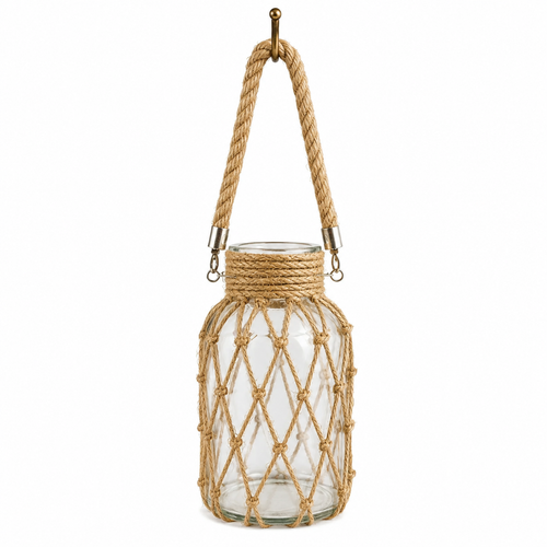Hanging Glass Jar with Rope Handle