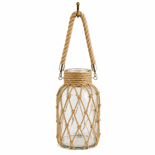 Hanging Glass Jar with Rope Handle