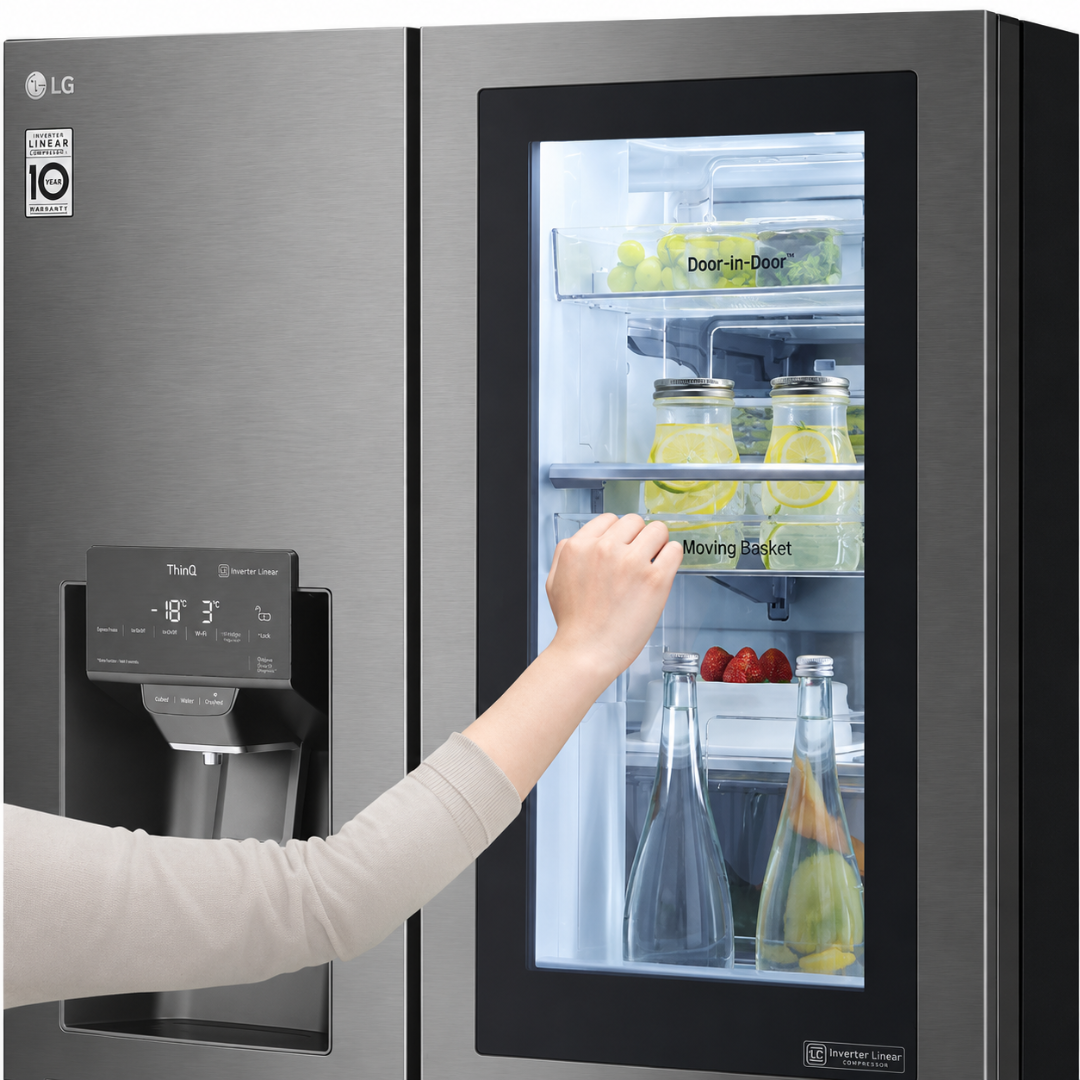 LG REFRIGERATOR  GR-X274DFBC H:180.2*W:91.2*D:75.9 - KNOCK KNOCK - DOOR IN DOOR - BLACK STEEL