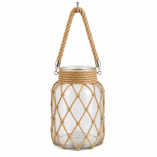 Hanging Glass Jar with Rope Handle