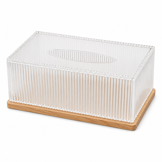 Luxury Transparent Tissue Holder with Wooden Tray
