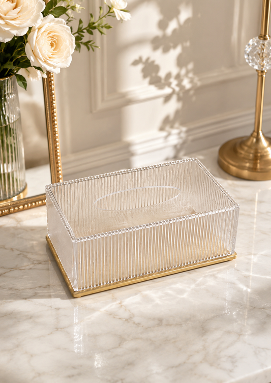 Luxury Transparent Tissue Holder with Wooden Tray