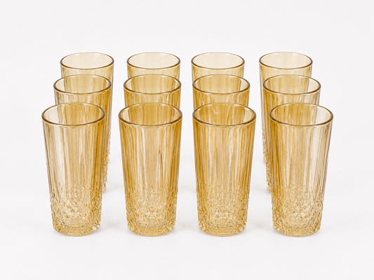 Elegant Amber Drinking Glass Set (12 PCS)