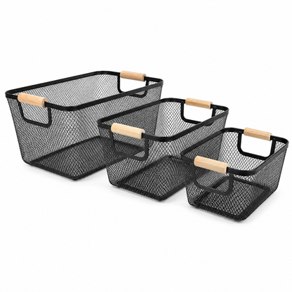 Black Mesh Organizer Baskets (Set of 3)