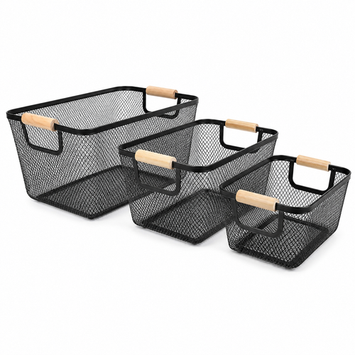 Black Mesh Organizer Baskets (Set of 3)