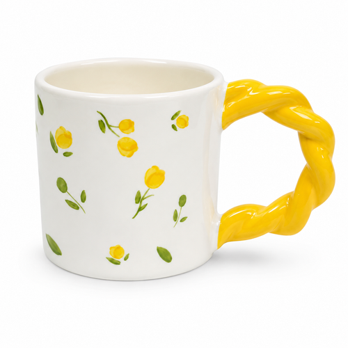 Rose Twisted Handle Ceramic Mug