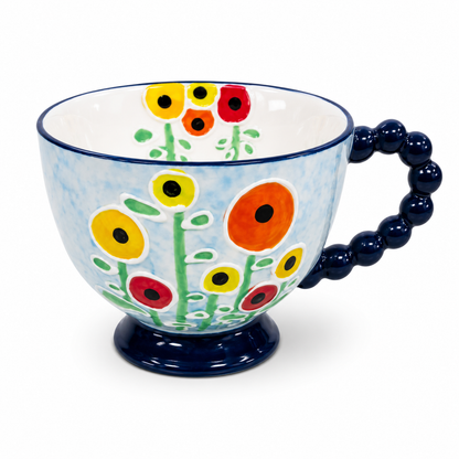 Floral Garden Ceramic Teacup with Beaded Handle