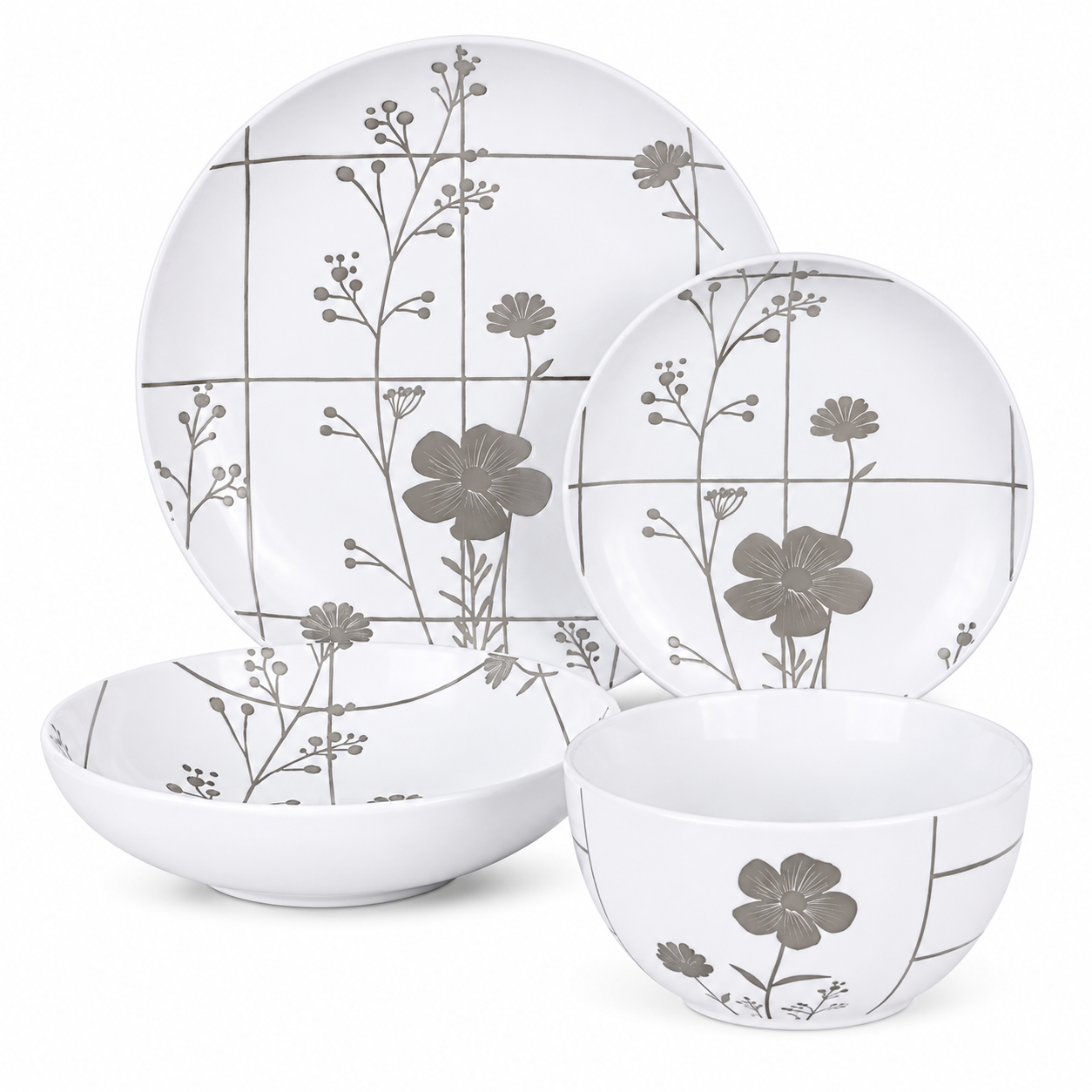Dorsch Flora Grey Stoneware Set of 24 Pcs Dh-09393