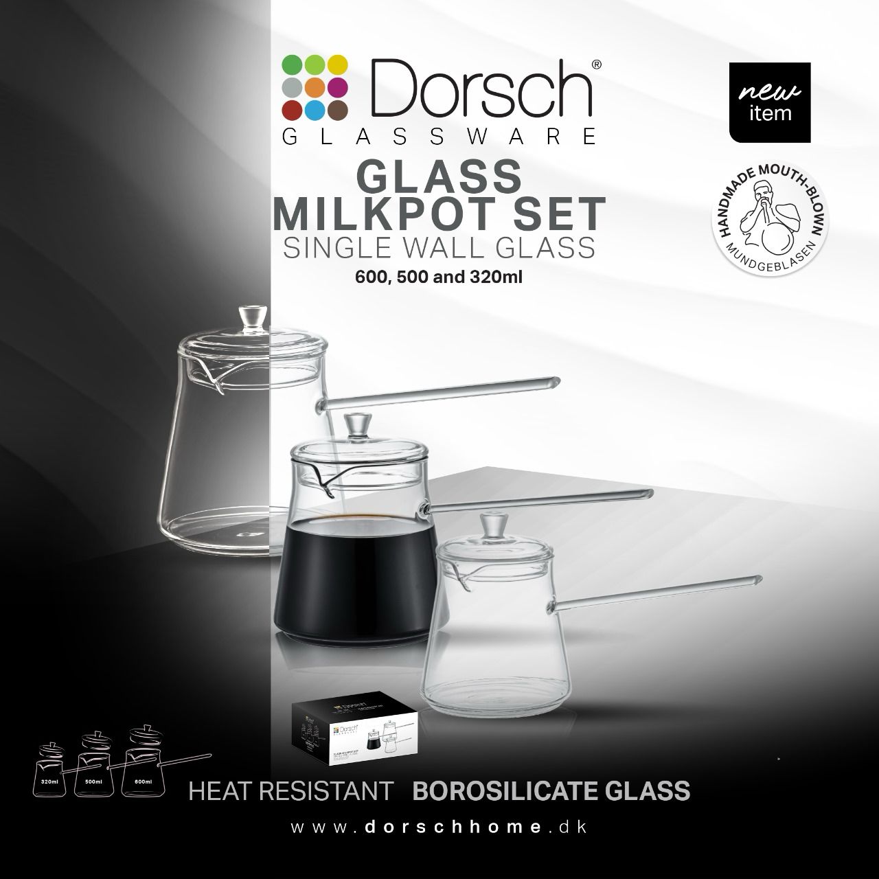 Dorsch  Glass Milk Pot Set 3-Piece Borosilicate 320/500/600 ml DH-09250