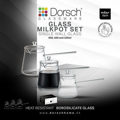 Dorsch  Glass Milk Pot Set 3-Piece Borosilicate 320/500/600 ml DH-09250