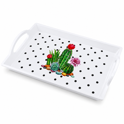 Rectangular Serving Tray with Blue Floral Border Design