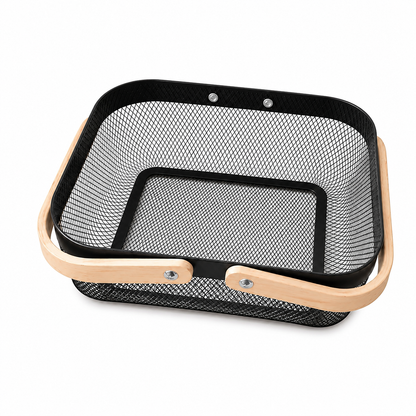 Modern Mesh Storage Basket with Wooden Handles