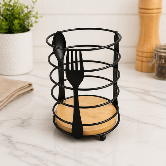 Modern Kitchen Utensil Organizer (Steel + Wood)