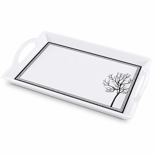 Rectangular Serving Tray with Blue Floral Border Design