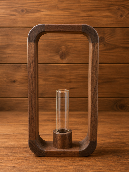 Modern Glass Tube Vase with Wooden Frame