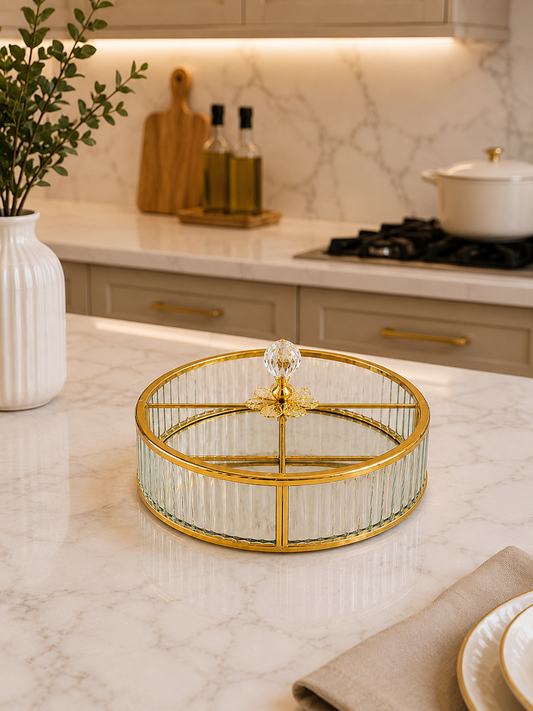 Glass & Gold Serving Tray (Divided Organizer Tray)