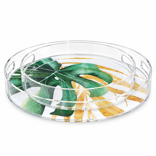 Acrylic Round Serving Tray Set – Tropical Design